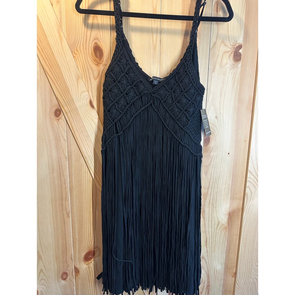 NWT Boston Proper Black Macrame Fringe Dress - Size XL